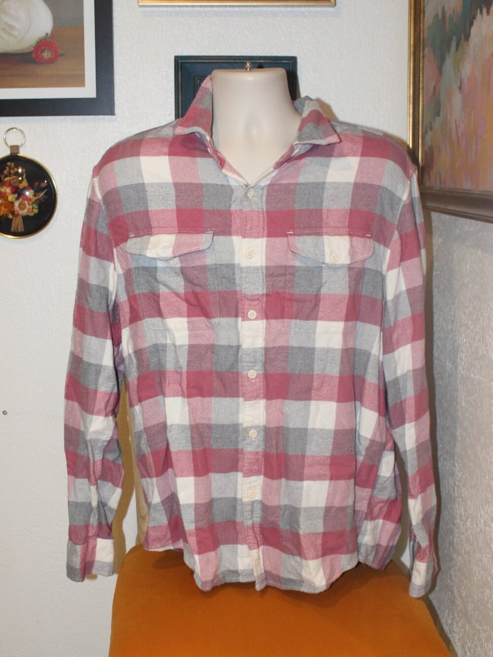 American Eagle Super Soft Plaid Flannel Shirt Men’s Large Red Gray White